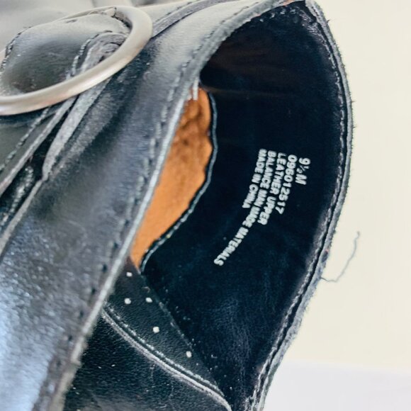 Merona Black Leather Slip-On Wedge Clogs Womens Size 9.5 Featuring Buckle Detail - Picture 9 of 14